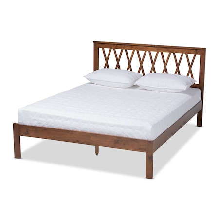 Baxton Studio Malene Mid-Century Walnut Finished Wood Queen Size Platform Bed 159-9609